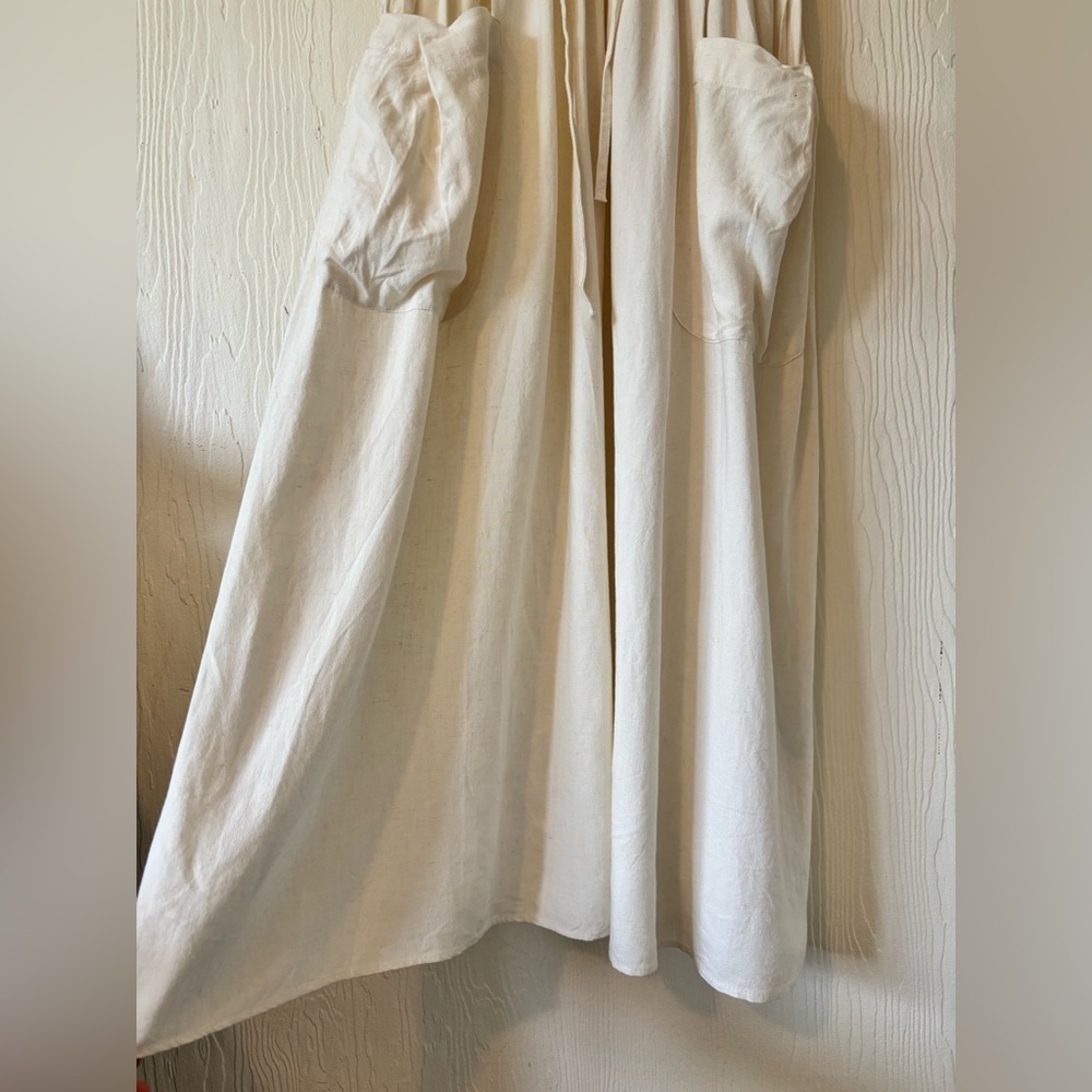 Zara Ecru Off White Cream Button Up Down Drawstring Pocket Linen Midi Dress - Picture 9 of 13